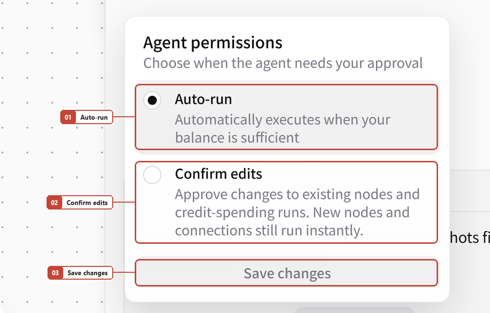 Screenshot of FlowWall AI tutorial: Choose when the agent needs your approval