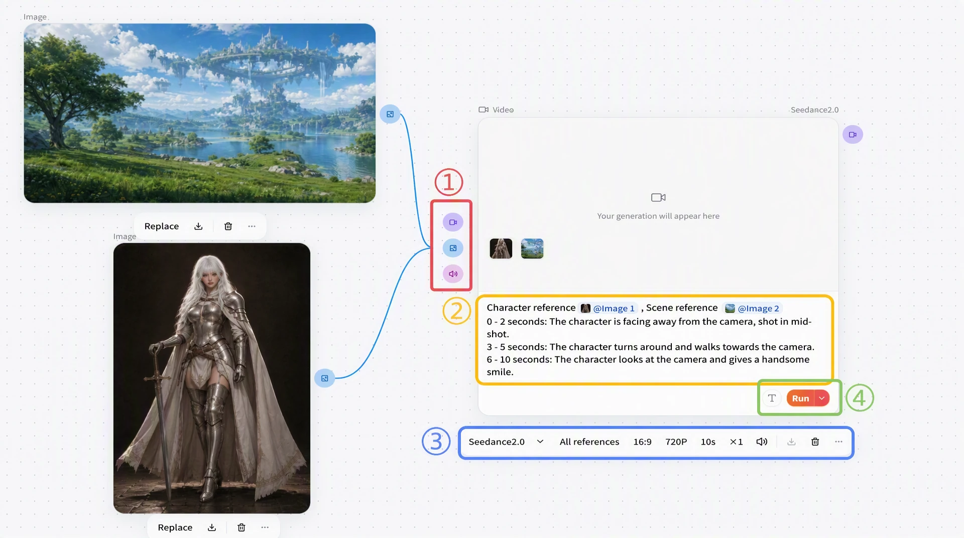Screenshot of FlowWall AI tutorial: connection and generation of universal reference pattern