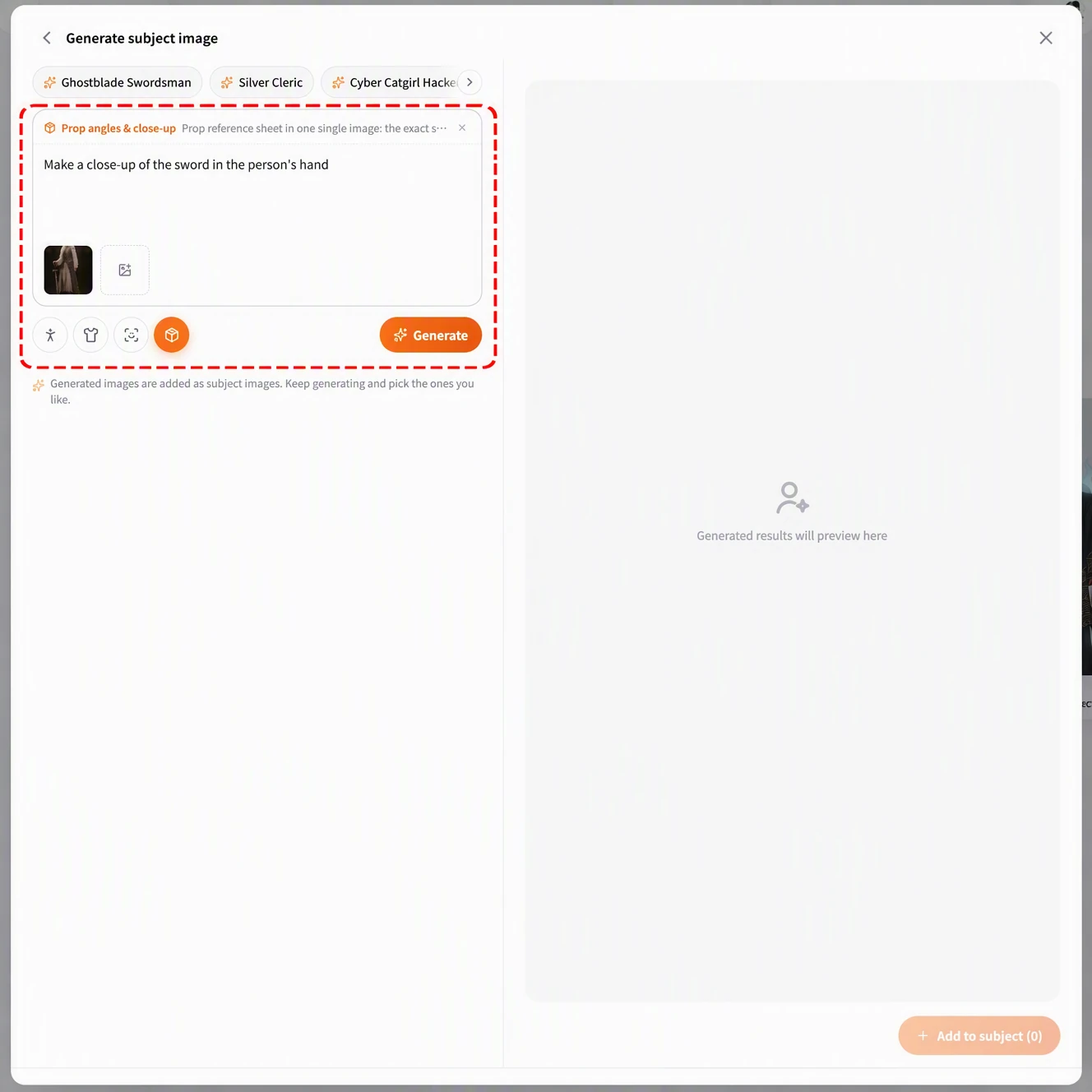 Screenshot of FlowWall AI tutorial: Generating subject supplementary images