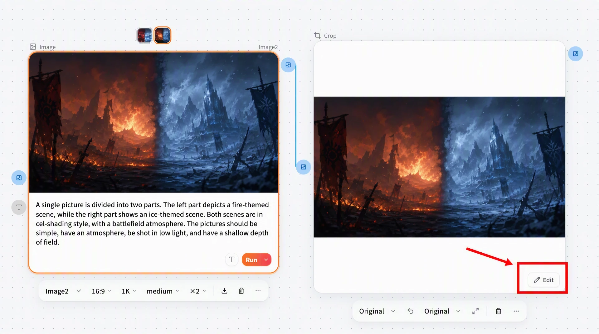 FlowWall AI tutorial screenshot: Click "Edit" to enter cropping