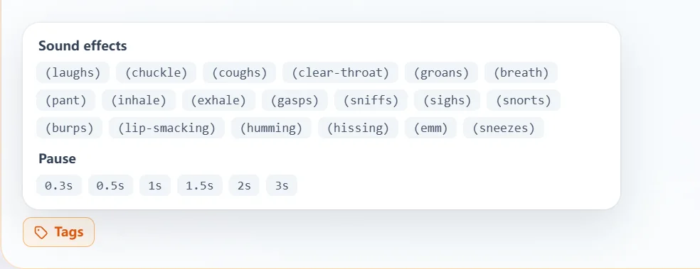 Sound effects and pause tags supported by another speech model