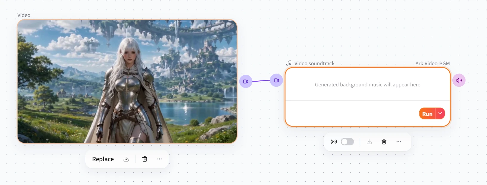 Screenshot of FlowWall AI tutorial: Connect audio to video