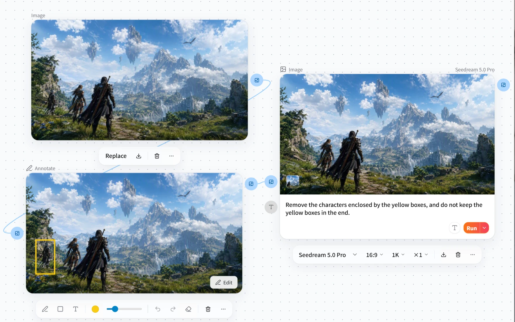 Screenshot of FlowWall AI tutorial: Connect annotation results to subsequent nodes