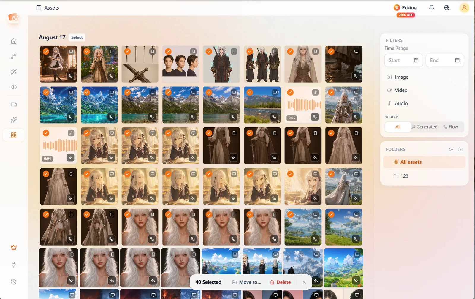 Use the selection box to select multiple assets at once