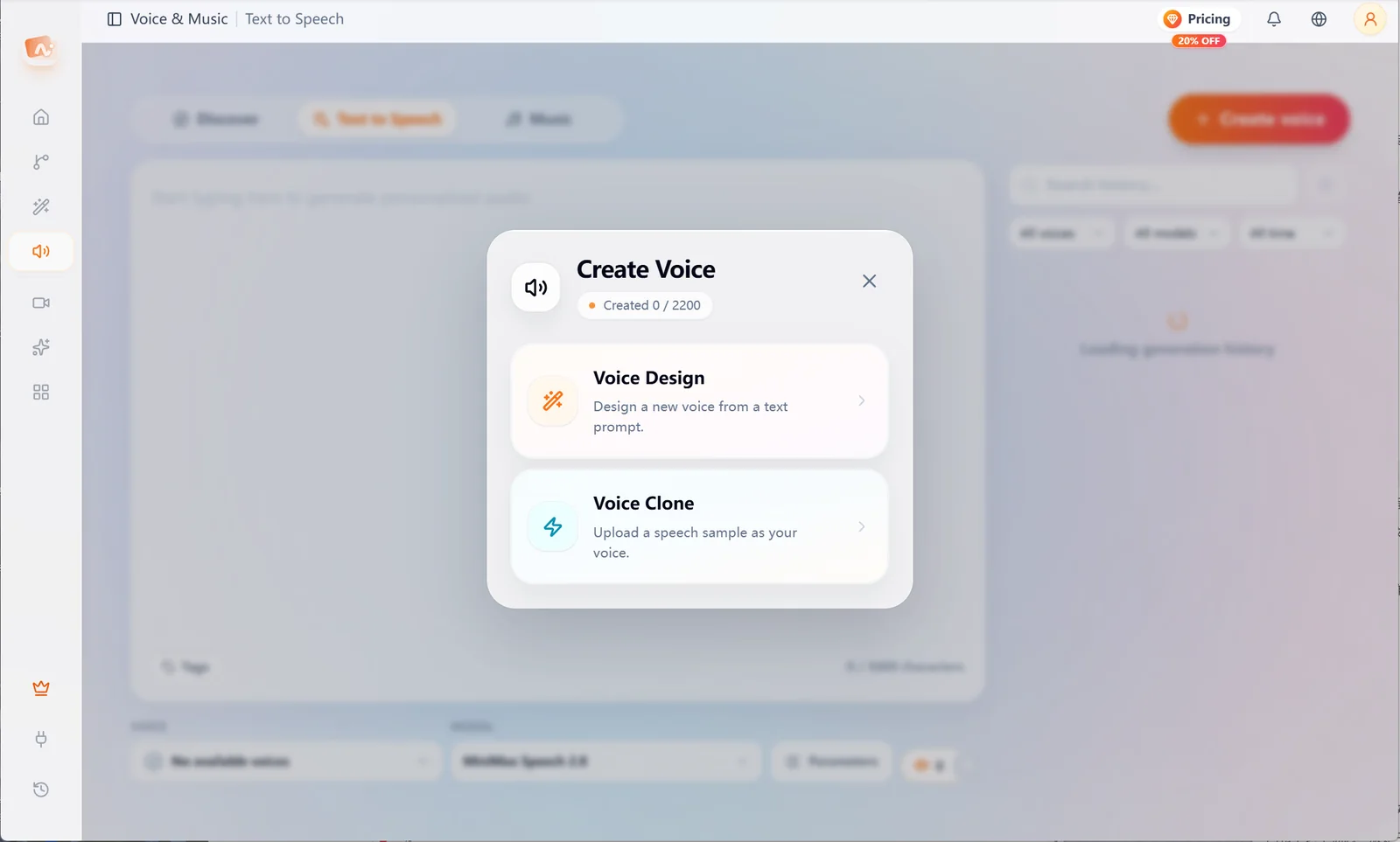 Voice Design and Voice Clone two methods in the Create Voice window