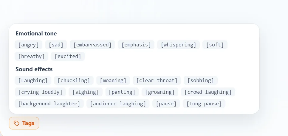 Speech model supported emotion, sound effects and pause tags