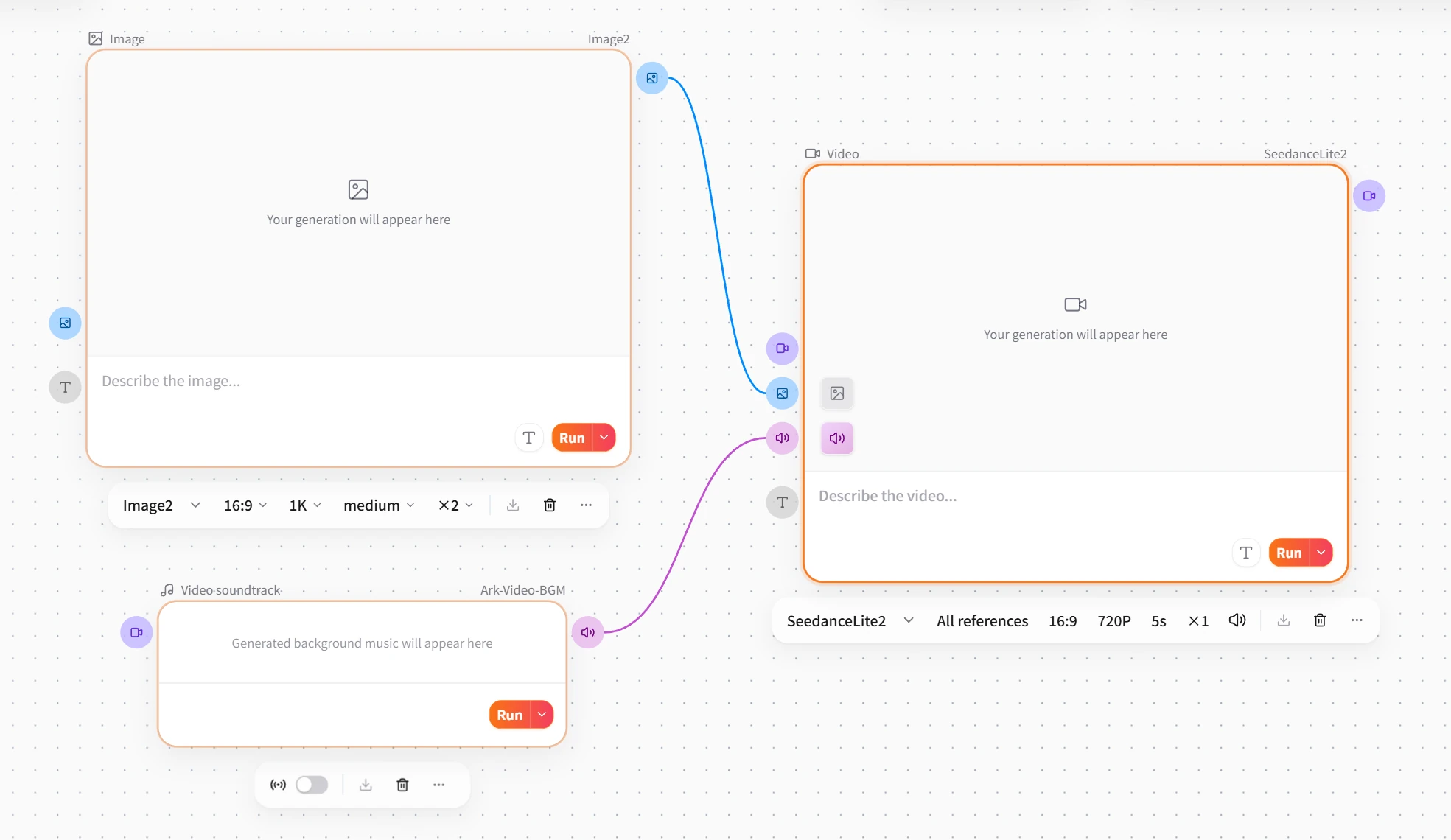 Screenshot of FlowWall AI tutorial: connect the node and run