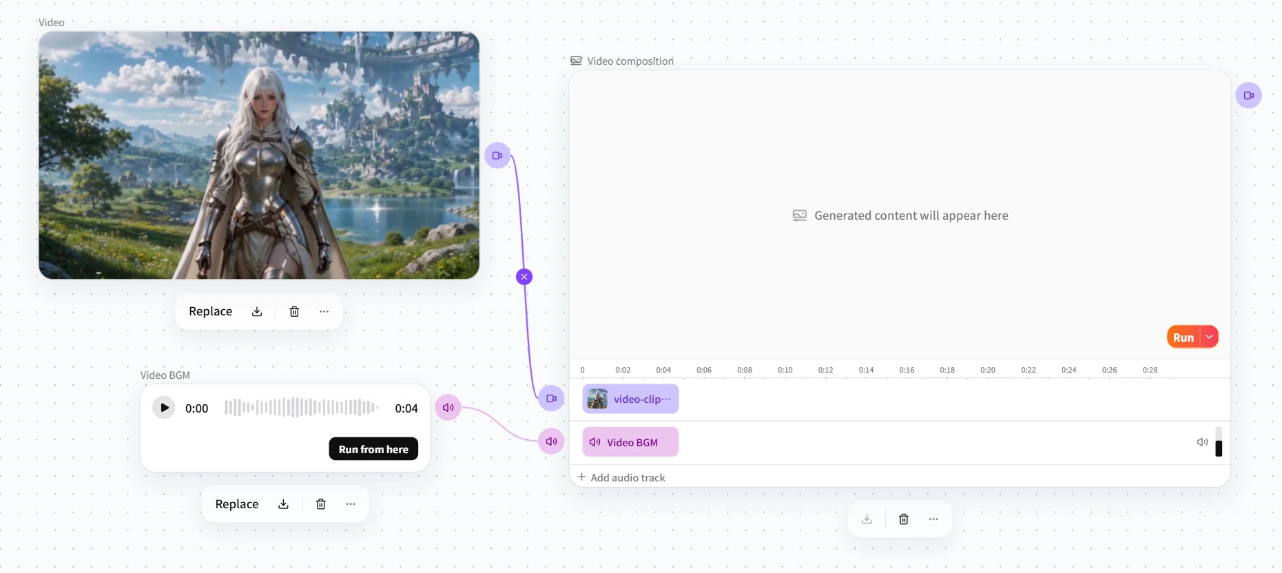 FlowWall AI tutorial screenshot: run and view Video composition results