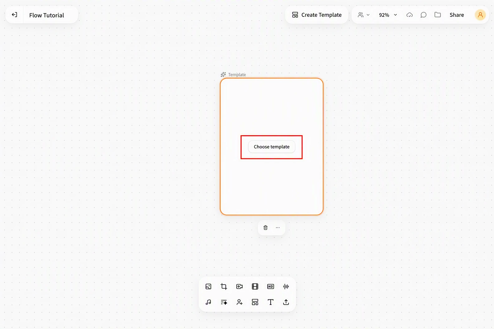 FlowWall AI tutorial screenshot: Opening the template selector