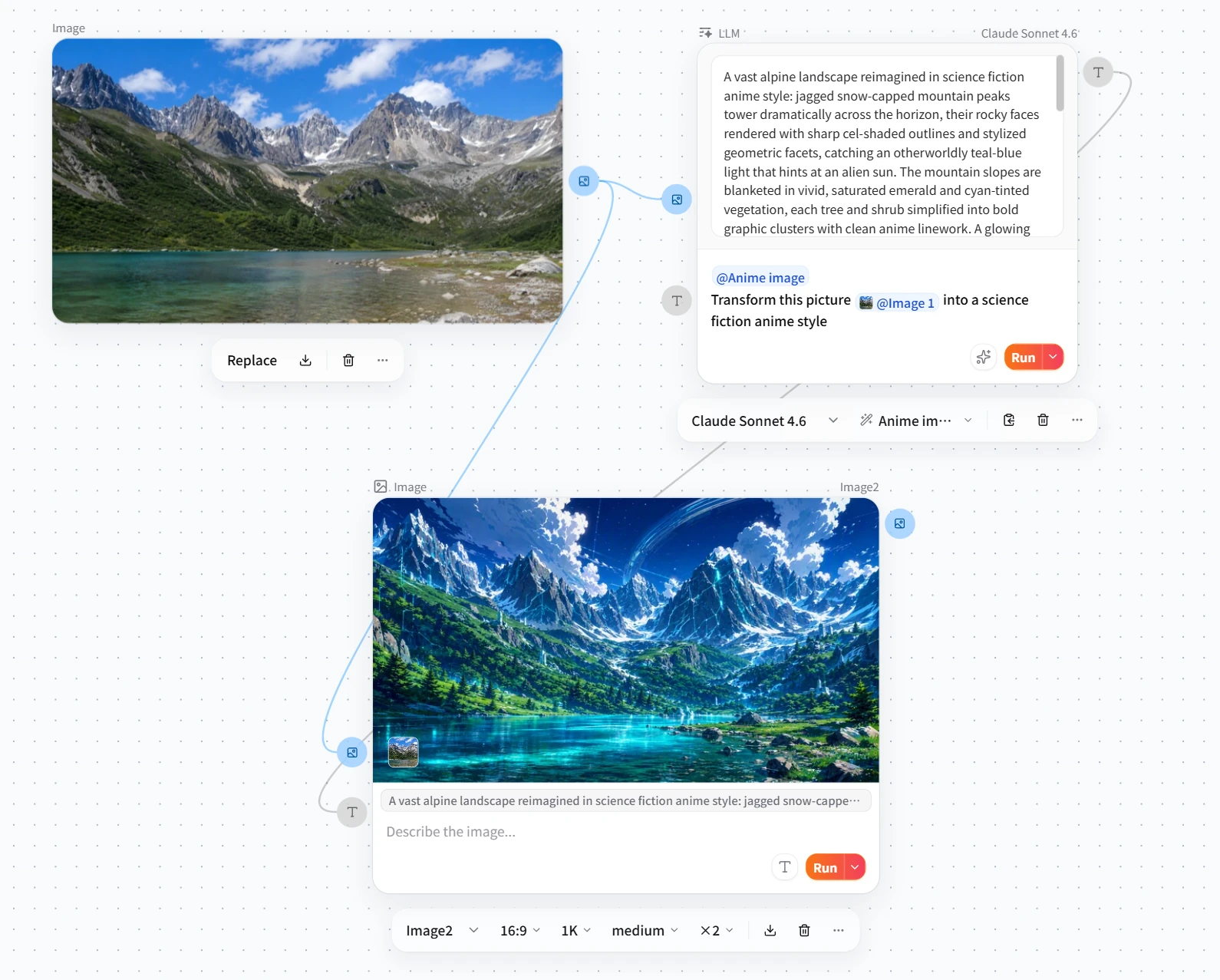 Screenshot of FlowWall AI tutorial: Connecting generated results to a text interface