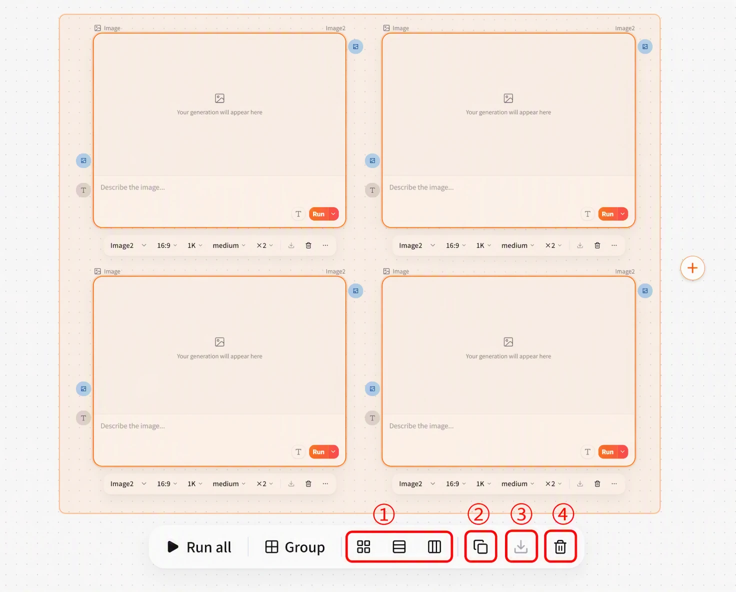 Screenshot of FlowWall AI tutorial: arrangement and management tools after box-selecting nodes