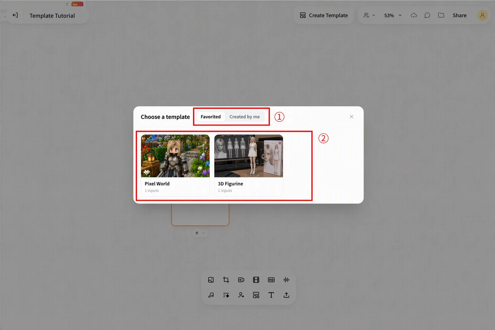 FlowWall AI tutorial screenshot: Select a favorite or created template