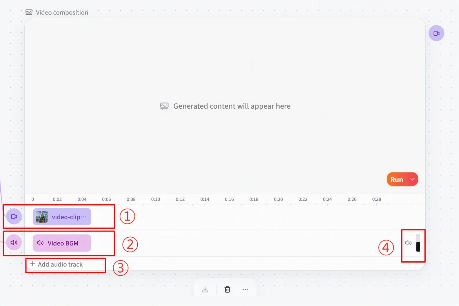 FlowWall AI tutorial screenshot: Video composition track