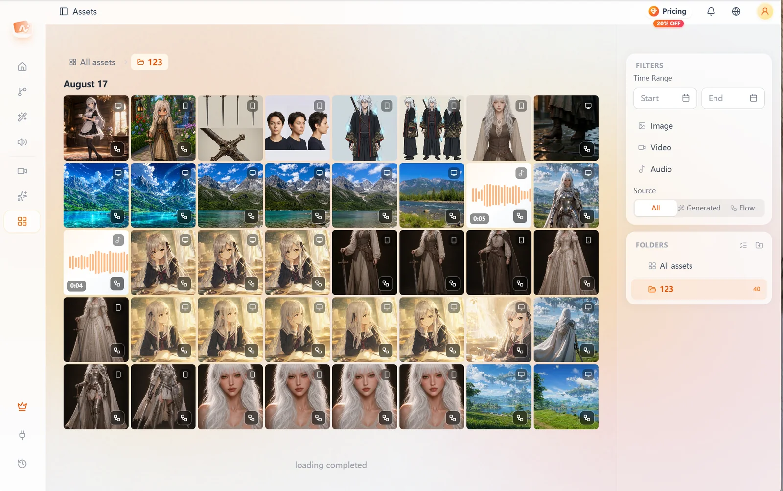 Images, videos, audio, source filters and folders in Assets