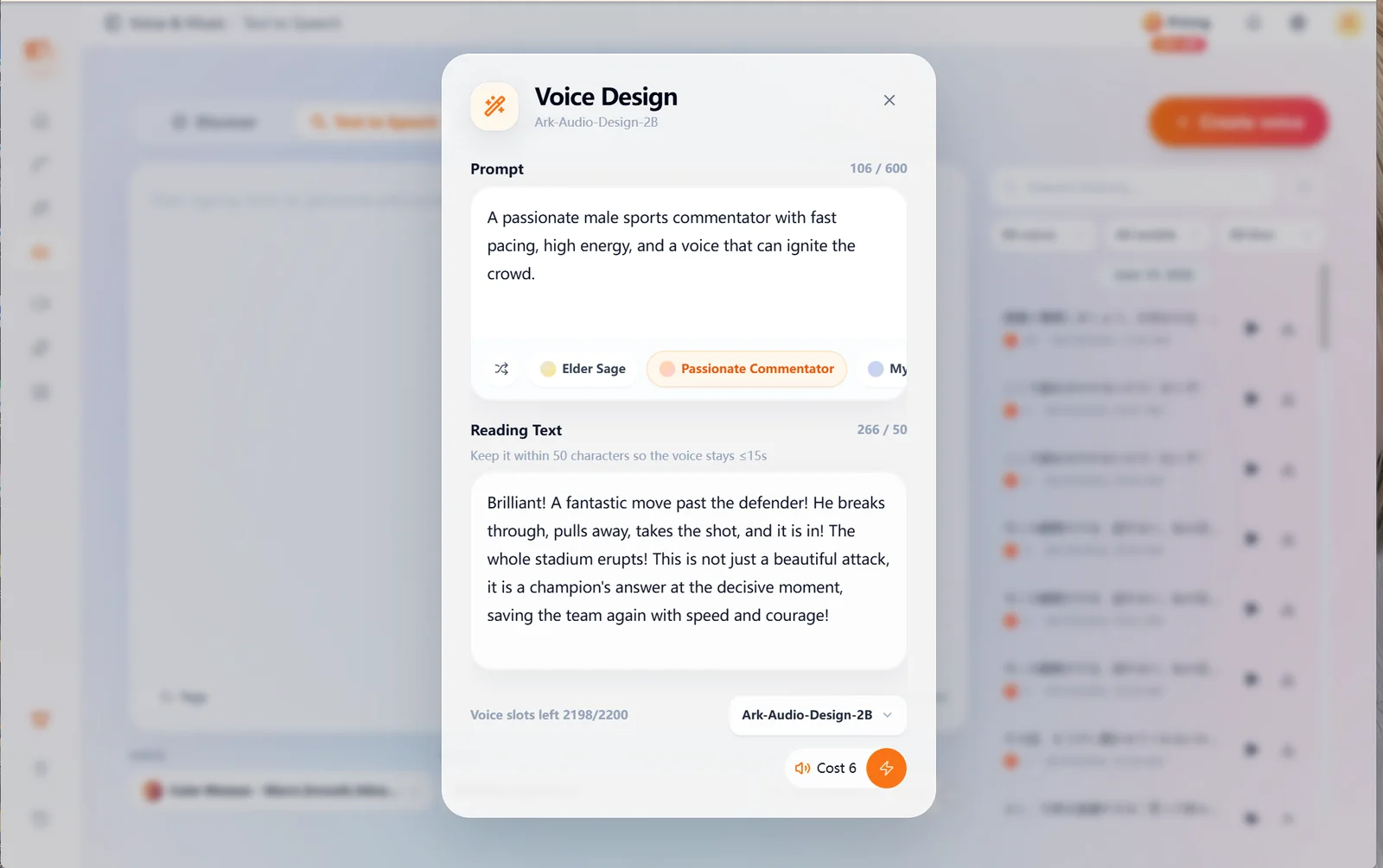 Design new voices with prompt words and spoken text